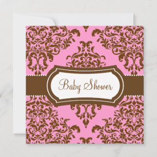 Invitación 311 Chocolate rosa Baby Shower Lovey Dovey Damask