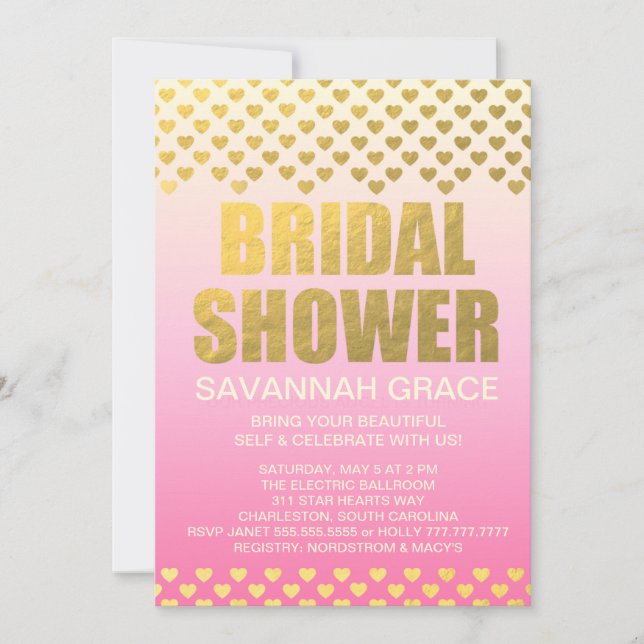 Invitación 311 Corazones De Ducha Ombre Rosa (Anverso)