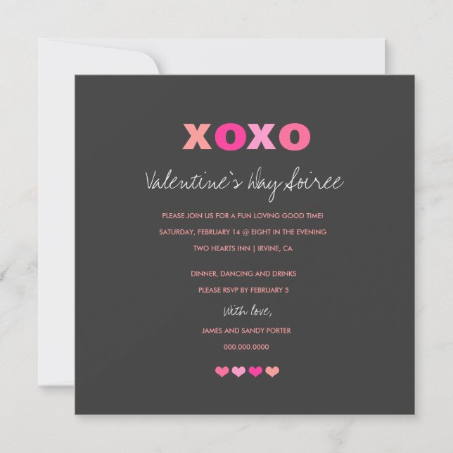 Invitación 311 corazones grises de XOXO en fila (Anverso)