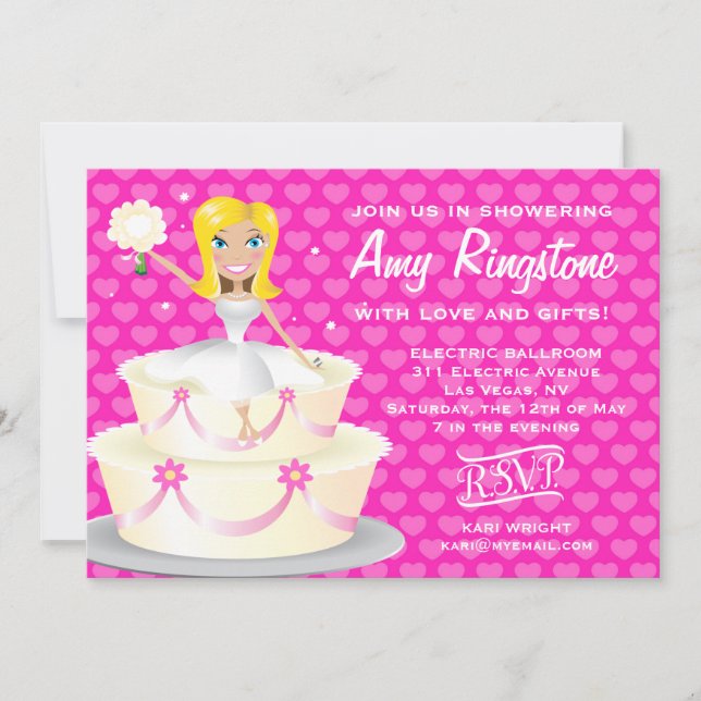 Invitación 311 corazones rosados rubios de Srta. Wright 2 (Anverso)