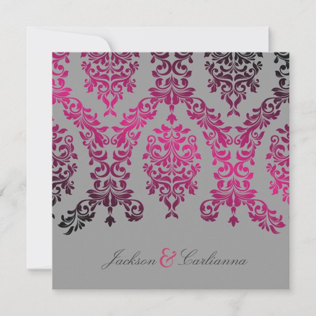 Invitación 311-Dashing Damask Noche Magenta Gris Claro (Anverso)