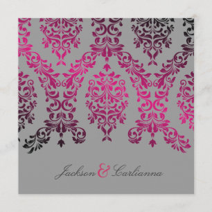 Invitación 311-Dashing Damask Noche Magenta Gris Claro