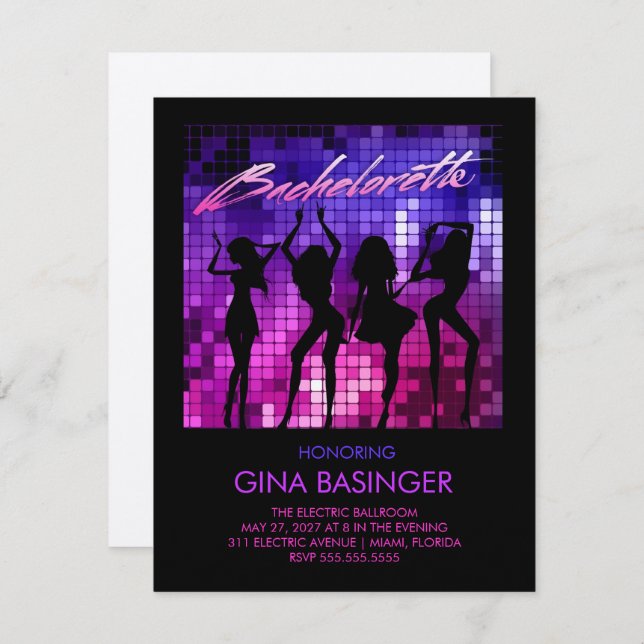 Invitación 311 Disco Bachelorette Chicas bailarines metálicos (Anverso / Reverso)