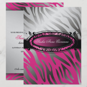 Invitación 311 dulce 16 de la cebra   de las rosas fuertes de