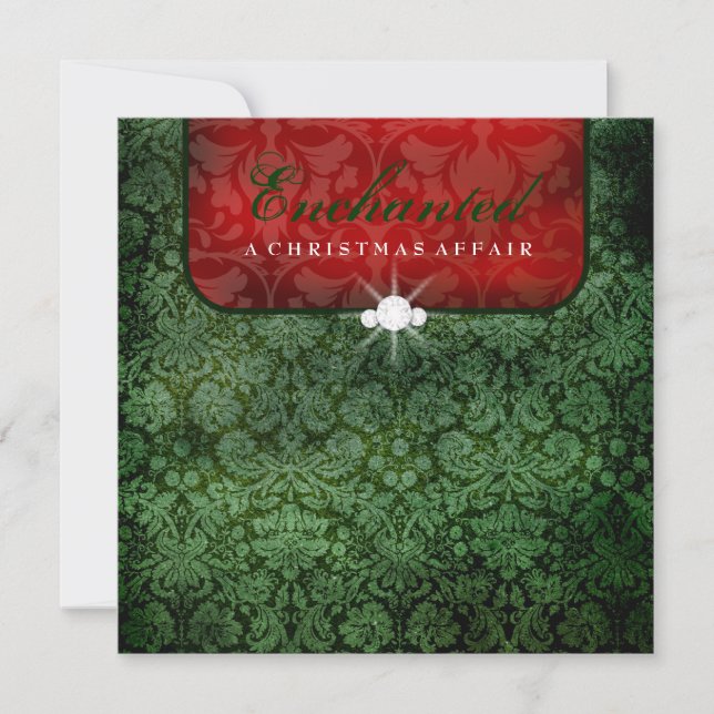 Invitación 311-Enchanted Red Green Damask Square (Anverso)