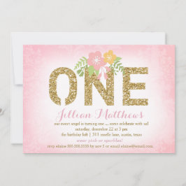 Invitación 311 Faux Gold Purpurina Un primer cumpleaños