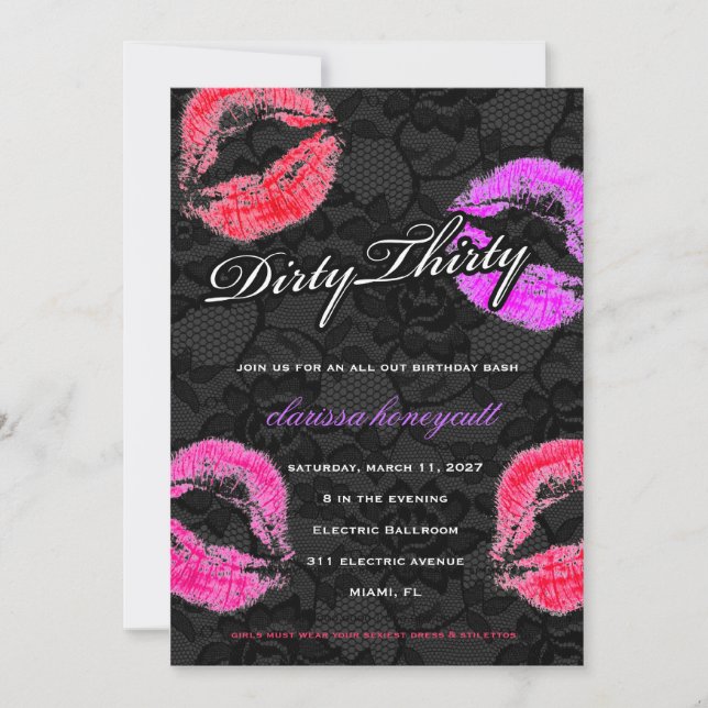 Invitación 311 Fiesta de cumpleaños Lacey Dirty Thirty Lace (Anverso)