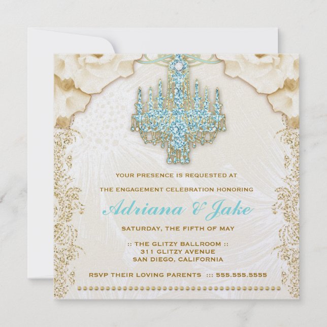 Invitación 311 Glitzy Blue Chandelier Metallic (Anverso)