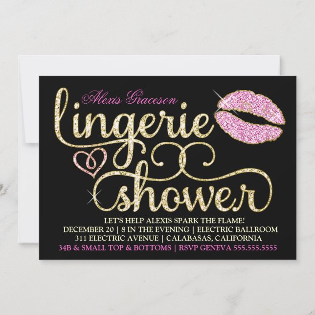 Invitación 311 Glitzy Sparkle Bachelorette Blac Kiss metálico (Anverso)
