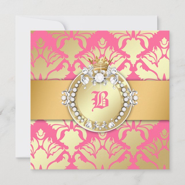 Invitación 311-Golden Damask Shimmer Queen Baby Shower (Anverso)