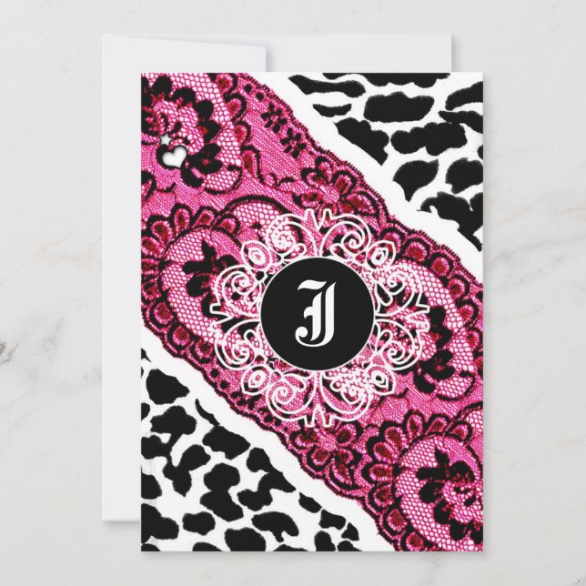 Invitación 311-invitación Pink Leopard y encaje (Anverso)