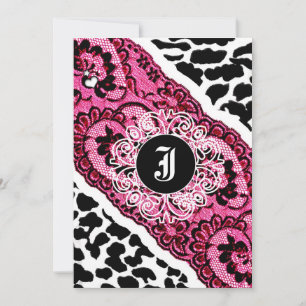 Invitación 311-invitación Pink Leopard y encaje