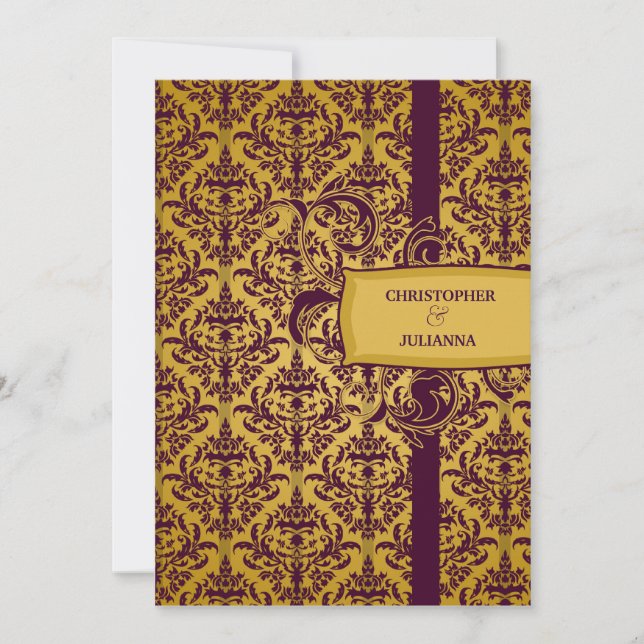 Invitación 311-Julianna Eggplant & Mustard Damask (Anverso)