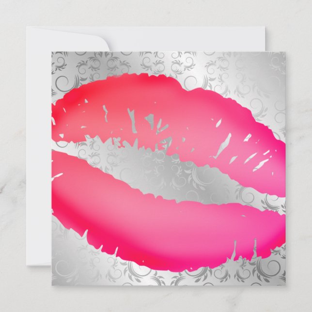 Invitación 311-Lipstick besa el | de plata adivina (Anverso)