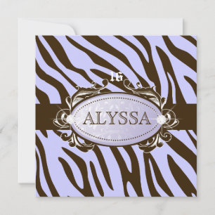 Invitación 311-Lujosamente Lilac Brown Zebra Sweet 16
