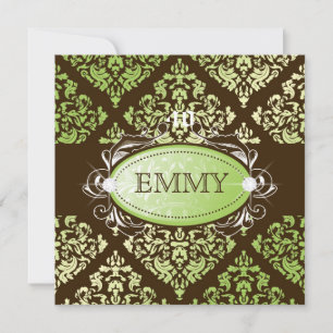 Invitación 311-Lujoso Lime Brown Damask 40 y fabuloso