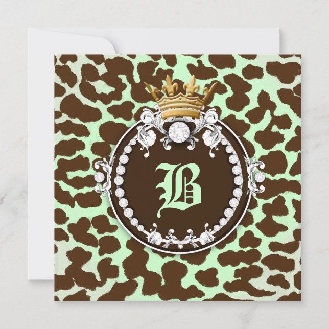 Invitación 311 Medallón de diamante Leopard Brown Mint Green (Anverso)