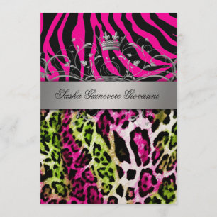 Invitación 311 Moda Animales Impresión Lime Rosa  Oro metálic