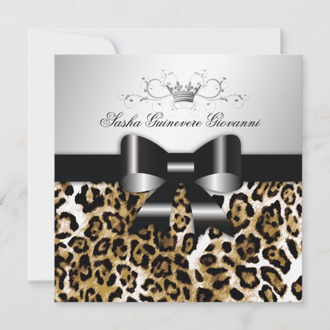 Invitación 311- Moda Brown Leopard Bow  | Dulce 16 (Anverso)