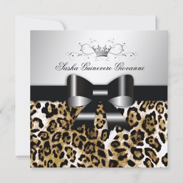 Invitación 311 Moda Brown Leopard Bow  | Oro metálico (Anverso)