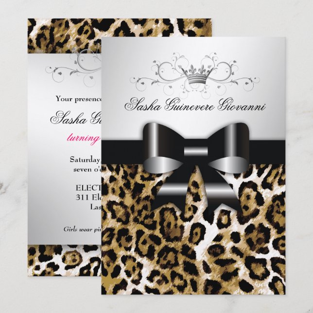 Invitación 311 Moda de leopardo marrón compás las 5 horas, lo (Anverso / Reverso)