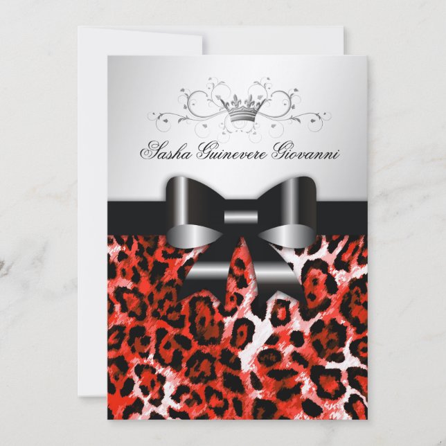 Invitación 311 Moda de leopardo rojo cereza| Oro metálico (Anverso)