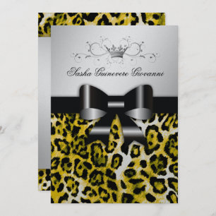 Invitación 311 Moda Leopardo Amarillo Bow Silve metálico