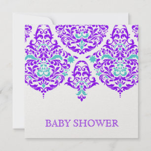 Invitación 311 Mon Cherie Damask Plum Aqua Baby Shower