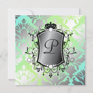 Invitación 311 Ooh La Aqua Lime Damask Baby Shower