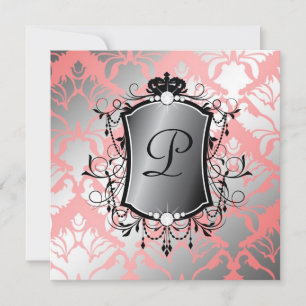 Invitación 311 Ooh La Coral Damask Baby Shower