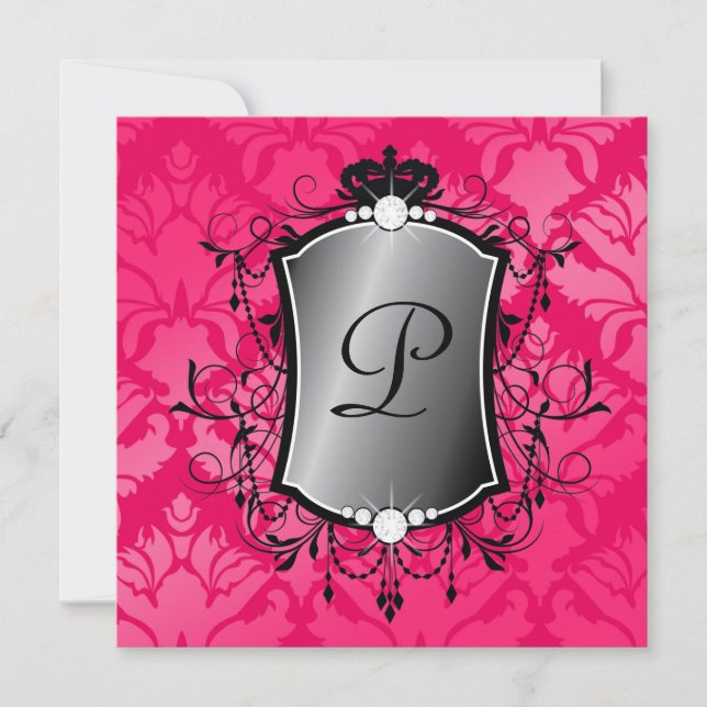 Invitación 311 Ooh La Pink Damask Fabuloso 40 (Anverso)