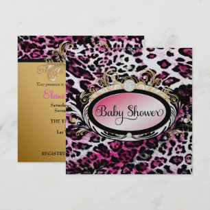 Invitación 311 Opulent Hot Pink Leopard Baby Shower Metallic