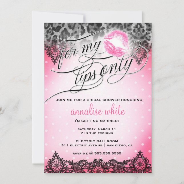 Invitación 311 para mi ducha de Bachelorette de los labios (Anverso)