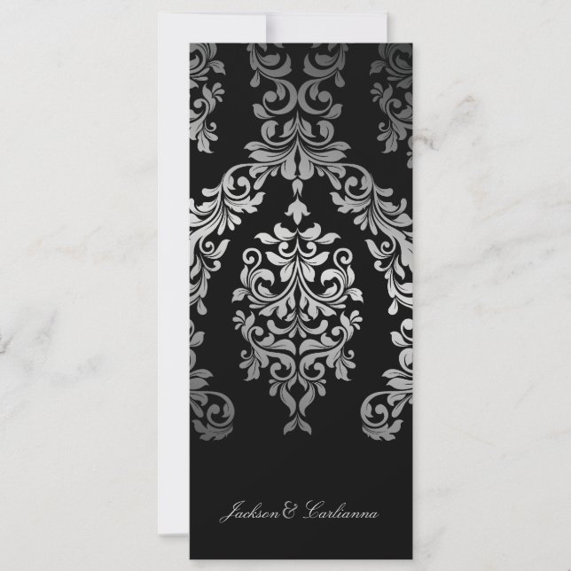 Invitación 311 Personalizado plateado Dashing Damask Faux (Anverso)