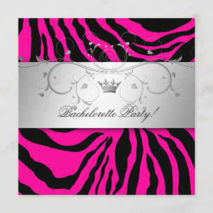 Invitación 311-Plata Bachelorette de Cebra Rosa