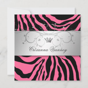 Invitación 311-Plata Cebra Rosa Divina Quinceanera