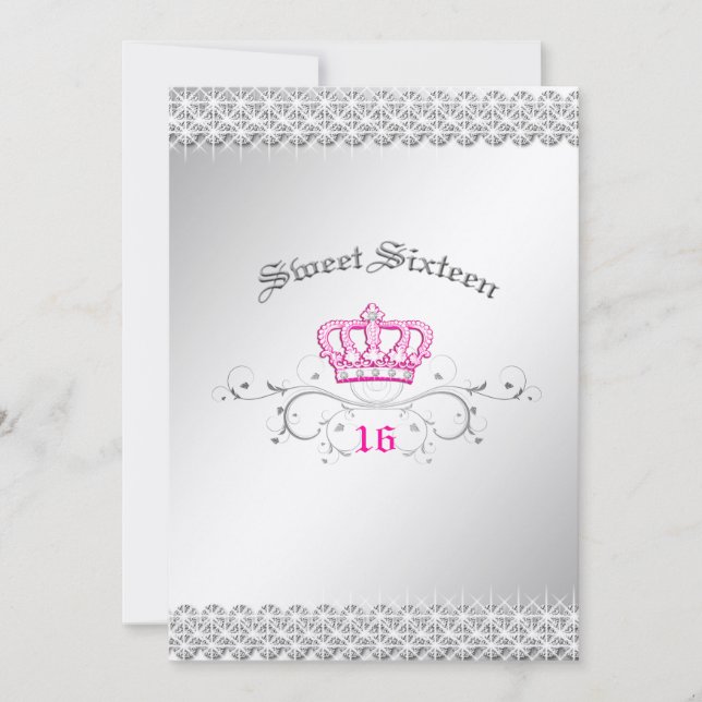 Invitación 311-Queen para un rosa de Hott del dulce dieciséis (Anverso)