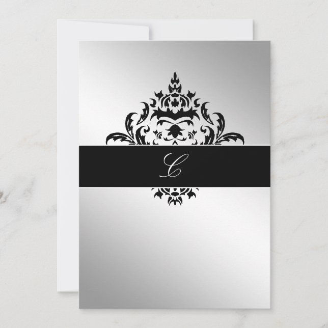 Invitación 311-Sencillez Elegante Damask Silver (Anverso)