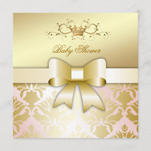 Invitación 311 Shimmer Damasco Bow Champagne Baby Shower rosa