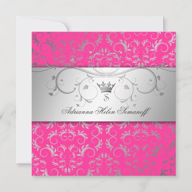 Invitación 311-Silver adivinan el rosa de Hott (Anverso)