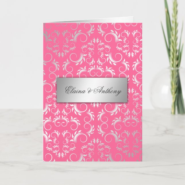 Invitación 311-Silver adivinan rosa color de rosa (Anverso)
