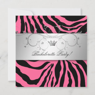 Invitación 311-Silver Divine Pink Zebra Bachelorette Kisses