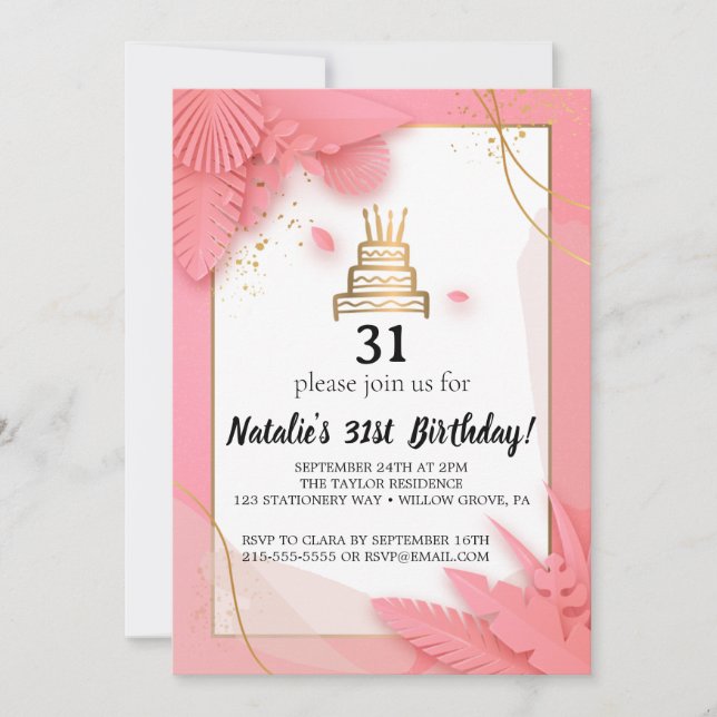 Invitación 31 años blanco y rosa (Anverso)