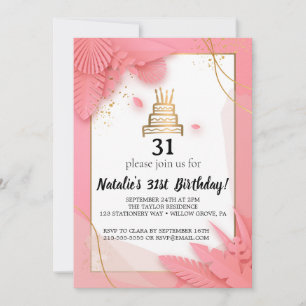 Invitación 31 años blanco y rosa