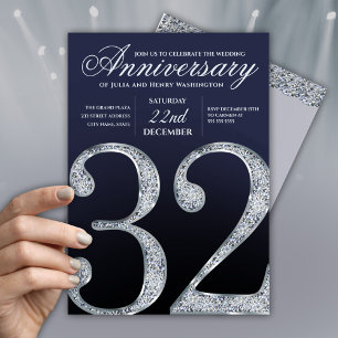 Invitación 32º Aniversario Diamante Azul Marino Plateado