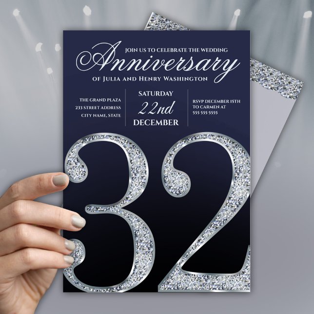 Invitación 32º Aniversario Diamante Azul Marino Plateado (Subido por el creador)