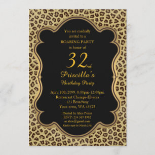 Invitación 32.ª fiesta de cumpleaños 32, Cheetah, Negro y Oro