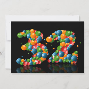 Invitación 32.ª fiesta de cumpleaños, con burbujas y bolas