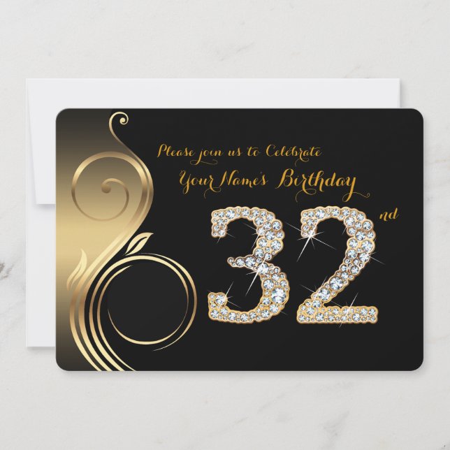 Invitación 32,Invitación por cumpleaños,Diamante número,Foto (Anverso)