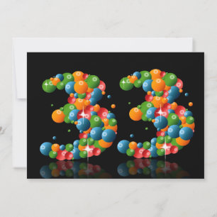 Invitación 33.ª fiesta de cumpleaños, con burbujas y bolas